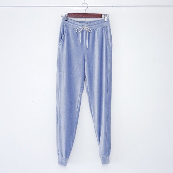 Altar'd State Ribbed Velour Joggers Sweatpants Light Baby Blue Loungewear Small - Picture 1 of 5